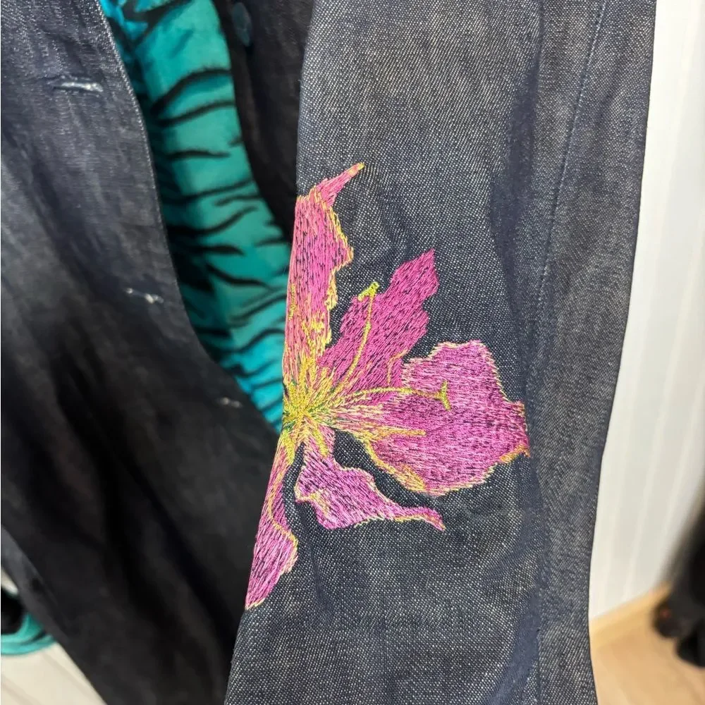 Versace Jeans Couture Y2K vintage Dark Denim trench Jacket with Teal zebraLining